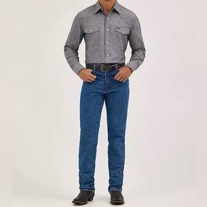 Wrangler Men’s Cowboy Cut Slim Fit Jeans Dark-washed with Pockets Workwear Men